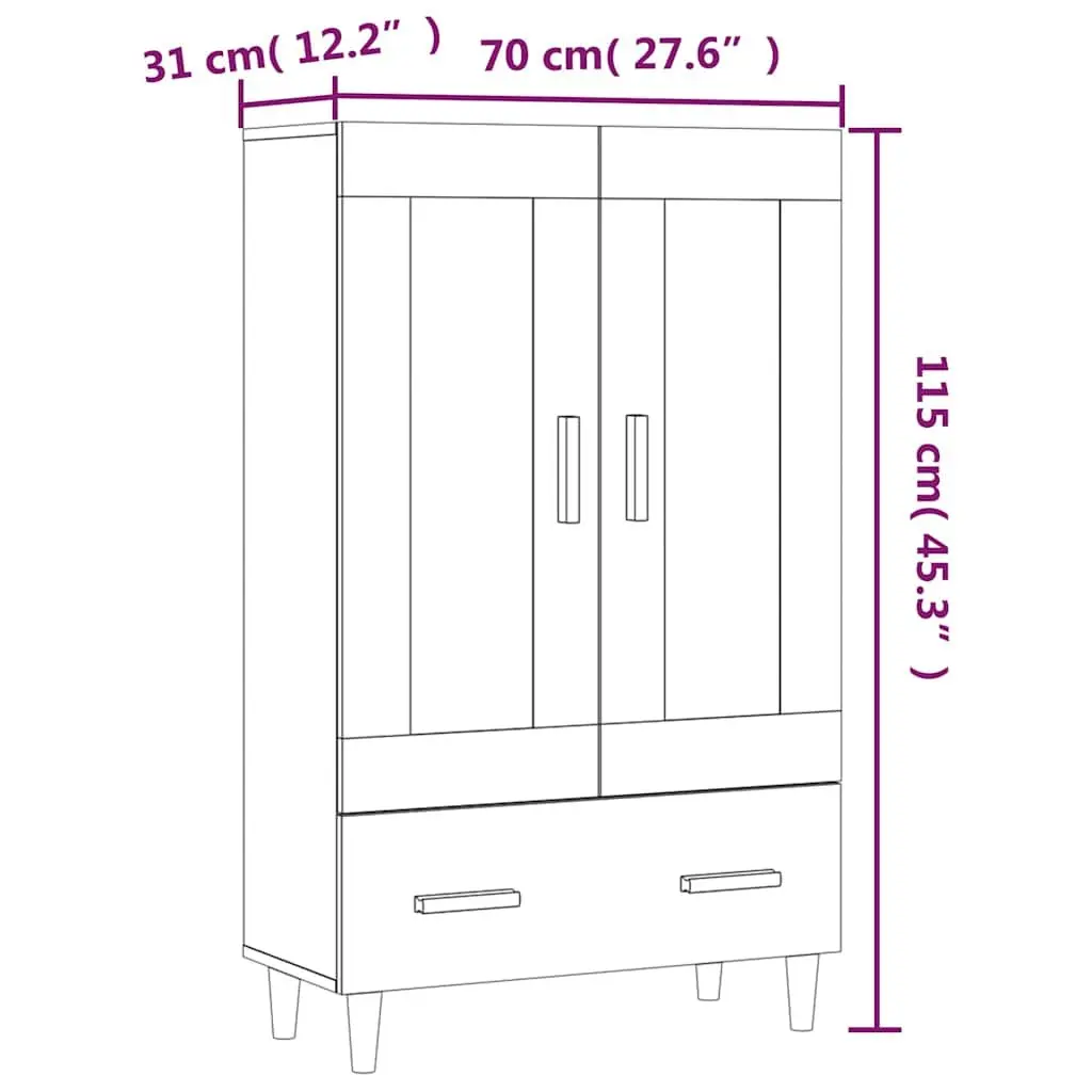 Black Highboard Sideboard Storage Cabinet 70x31x115cm Engineered Wood