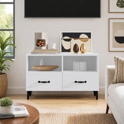 White Engineered Wood TV Cabinet for Living Spaces