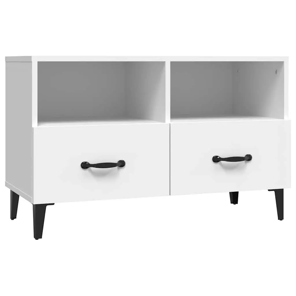 TV Cabinet White Engineered Wood Media Unit Storage Drawers Compartments 80 x 36 x 50 cm