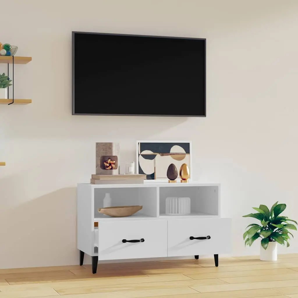 TV Cabinet White Engineered Wood Media Unit Storage Drawers Compartments 80 x 36 x 50 cm