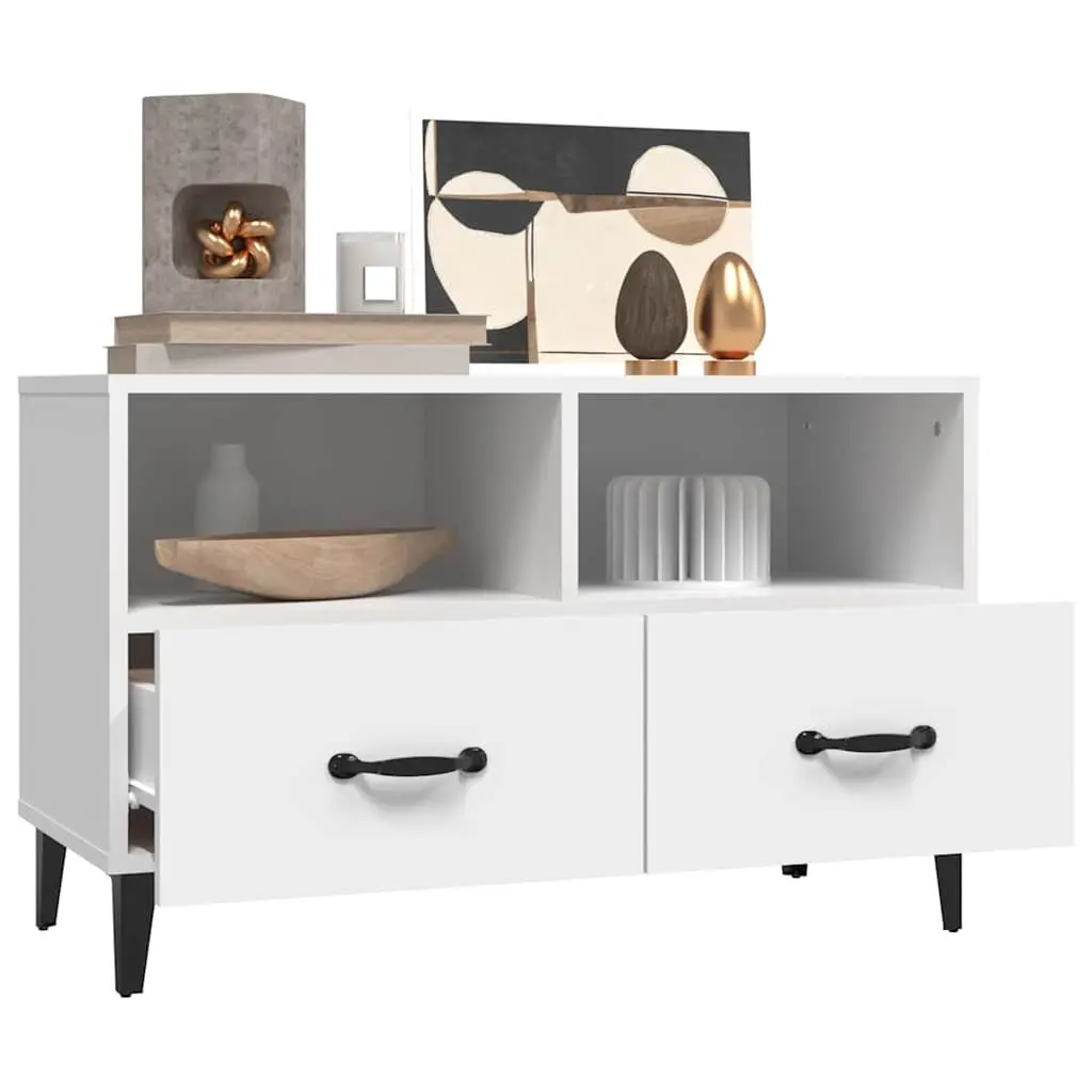 TV Cabinet White Engineered Wood Media Unit Storage Drawers Compartments 80 x 36 x 50 cm