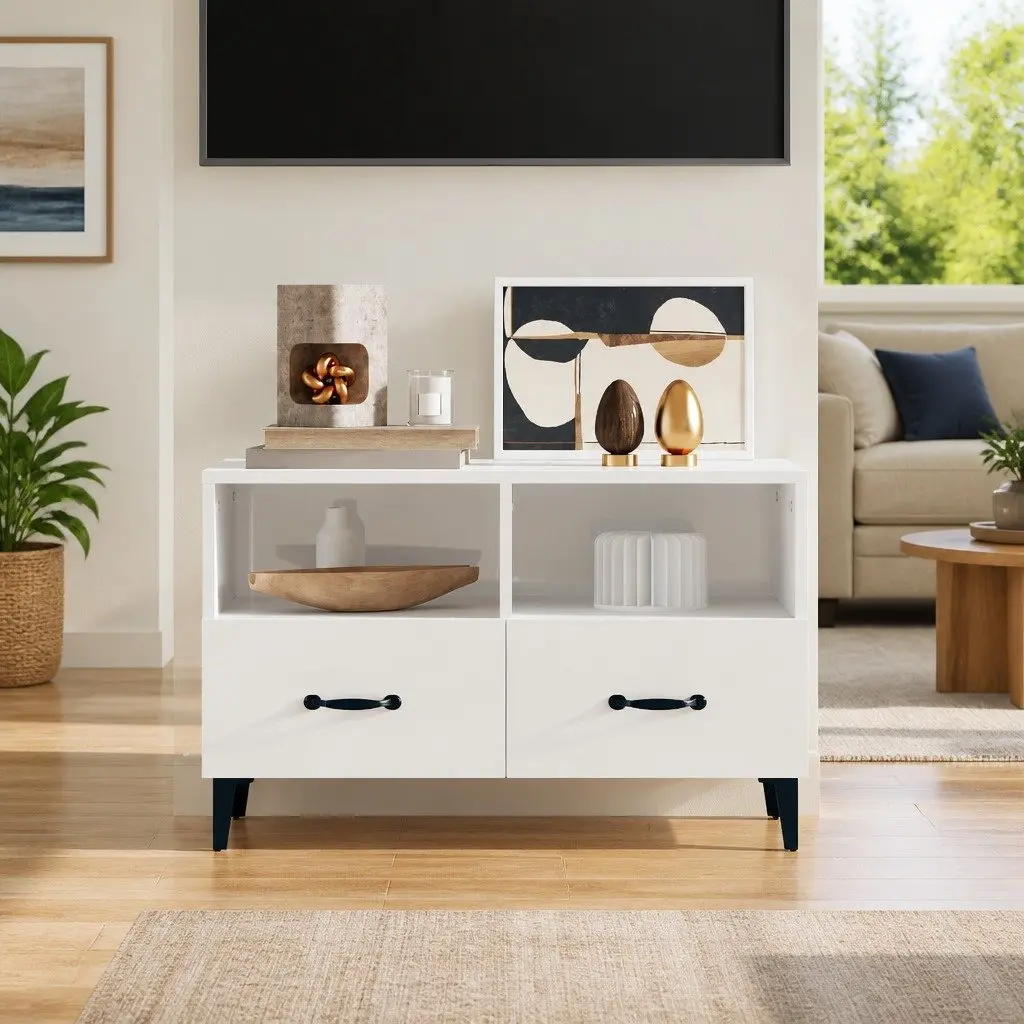 TV Cabinet High Gloss White Media Unit 80cm Engineered Wood