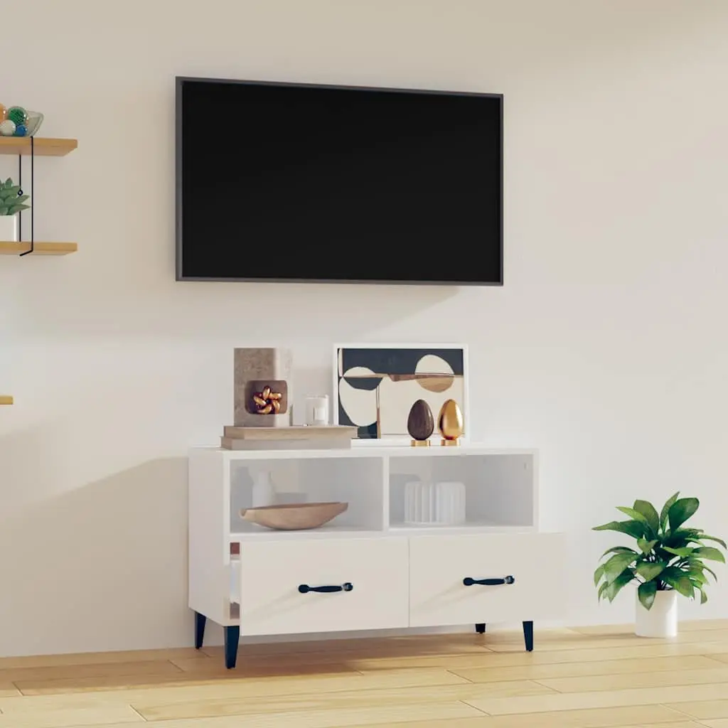 TV Cabinet High Gloss White Media Unit 80cm Engineered Wood