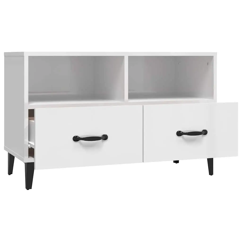 TV Cabinet High Gloss White Media Unit 80cm Engineered Wood