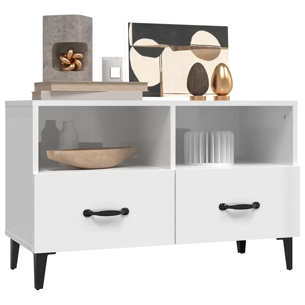 TV Cabinet High Gloss White Media Unit 80cm Engineered Wood