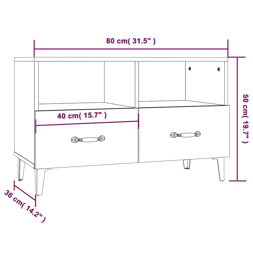 TV Cabinet High Gloss White Media Unit 80cm Engineered Wood