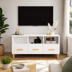 High Gloss White Modern TV Cabinet with Storage Drawers
