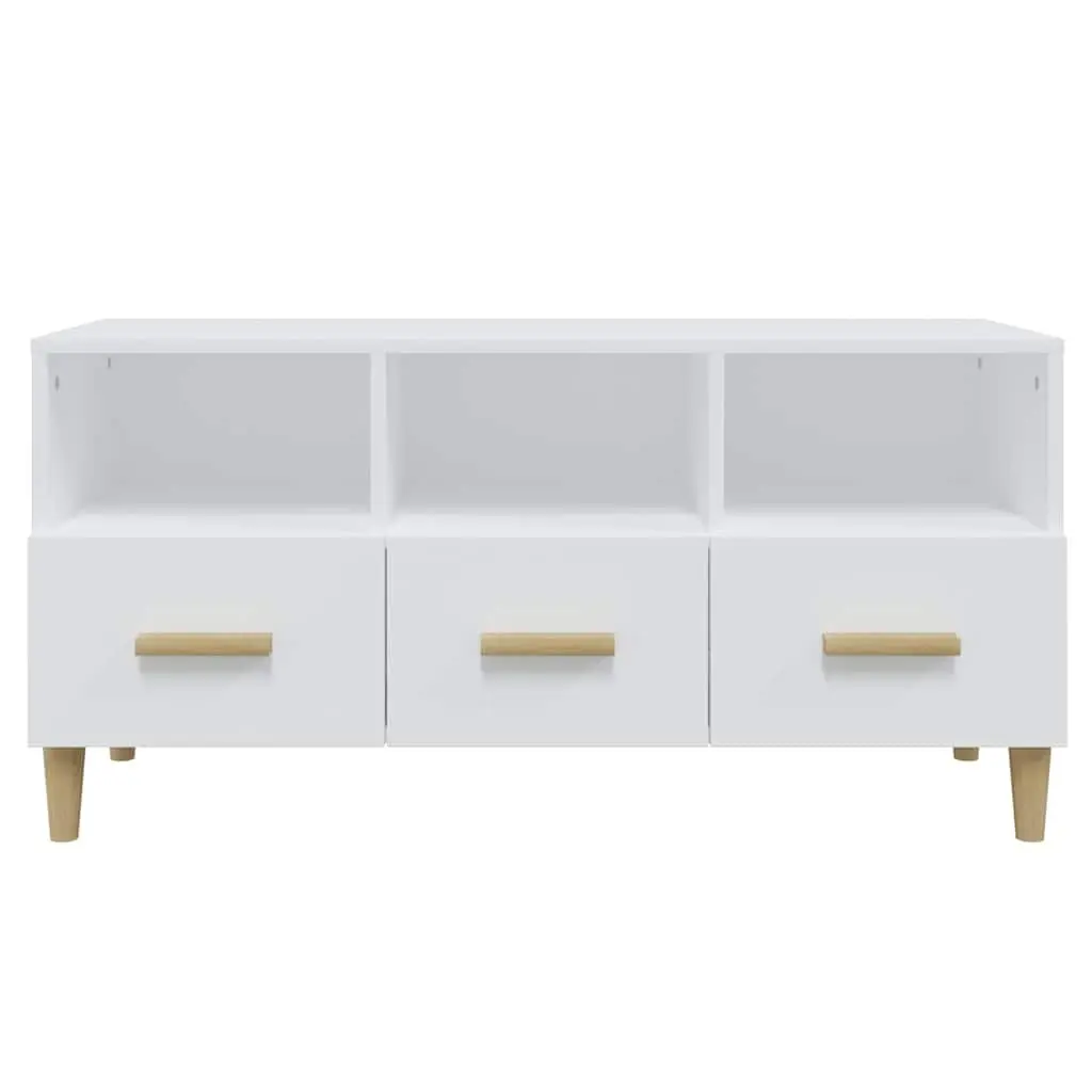TV Cabinet High Gloss White Modern Media Unit Engineered Wood Storage Drawers Compartments