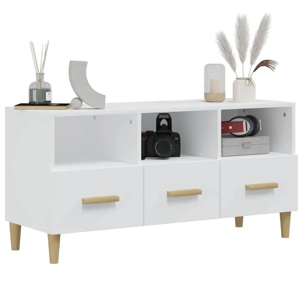 TV Cabinet High Gloss White Modern Media Unit Engineered Wood Storage Drawers Compartments