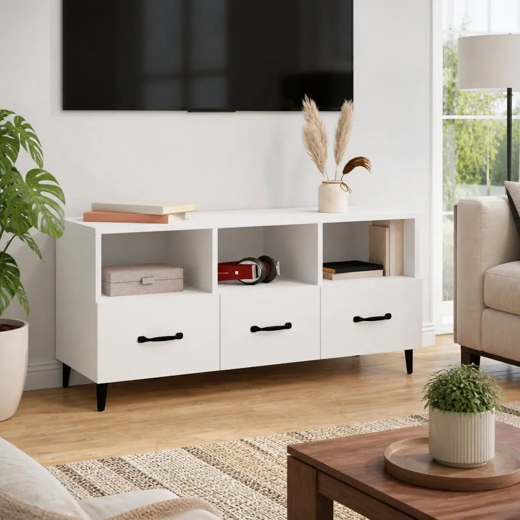 White TV Cabinet with Storage Drawers