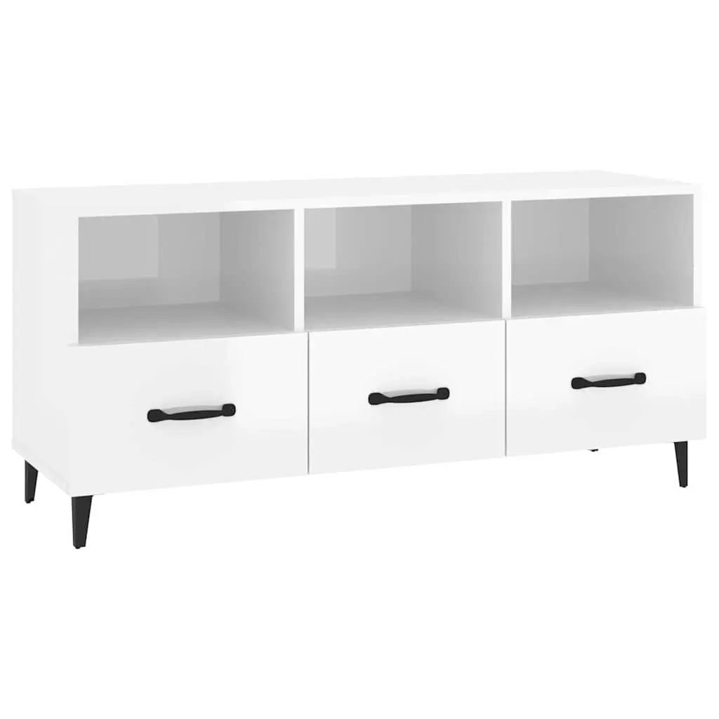 TV Cabinet High Gloss White Modern Media Unit Storage Drawers Shelves Engineered Wood 102 x 35 x 50 cm