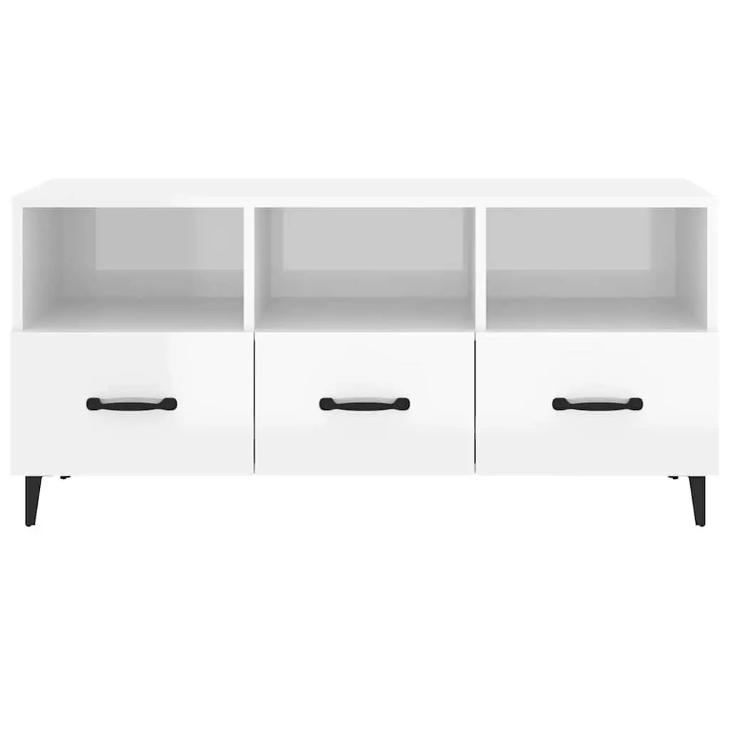 TV Cabinet High Gloss White Modern Media Unit Storage Drawers Shelves Engineered Wood 102 x 35 x 50 cm
