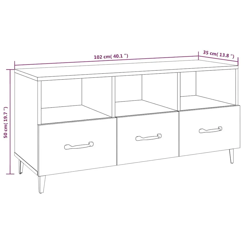 TV Cabinet High Gloss White Modern Media Unit Storage Drawers Shelves Engineered Wood 102 x 35 x 50 cm