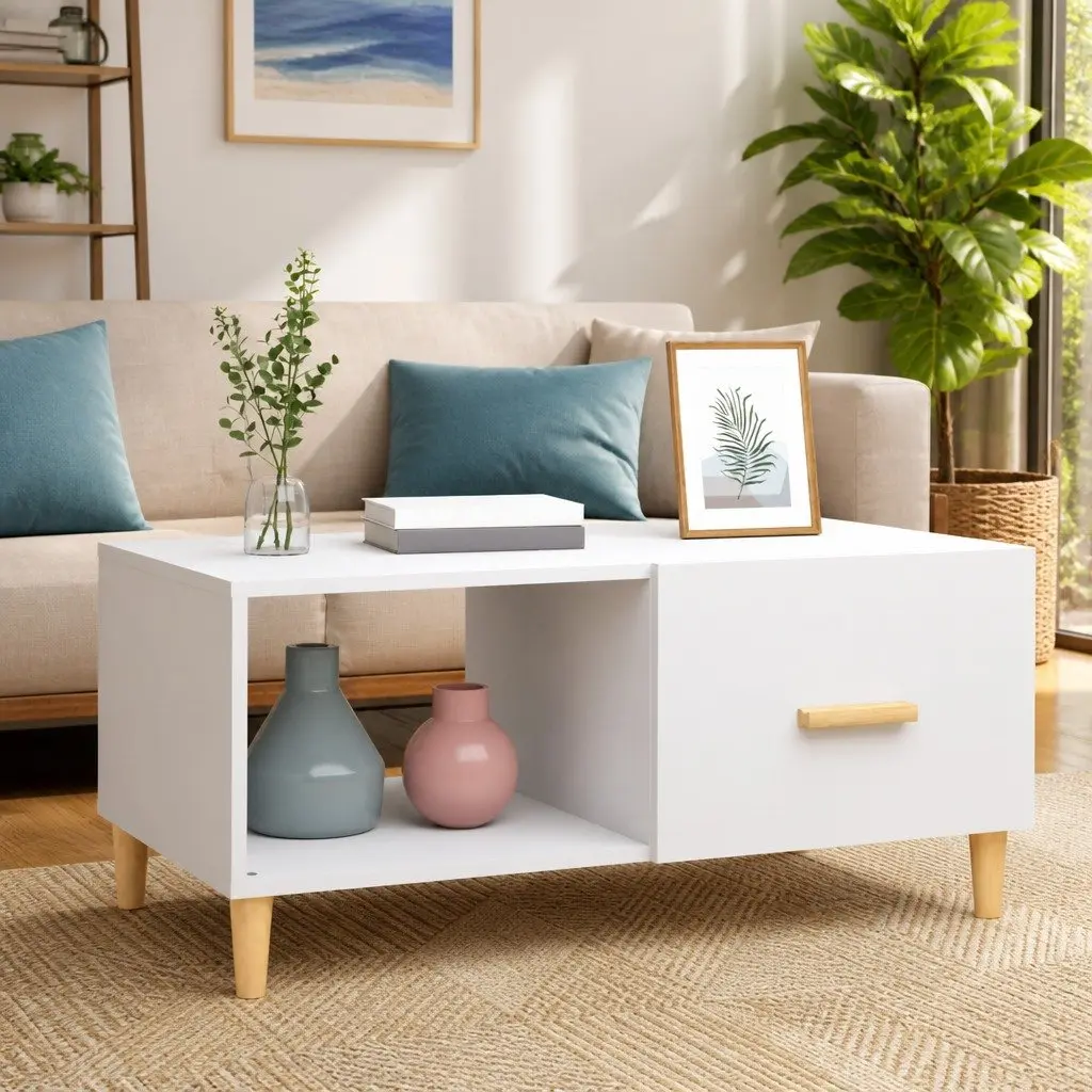 Coffee Table White 89.5x50x40cm Engineered Wood Living Room Side End Table