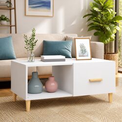 White Coffee Table with 2 Storage Compartments