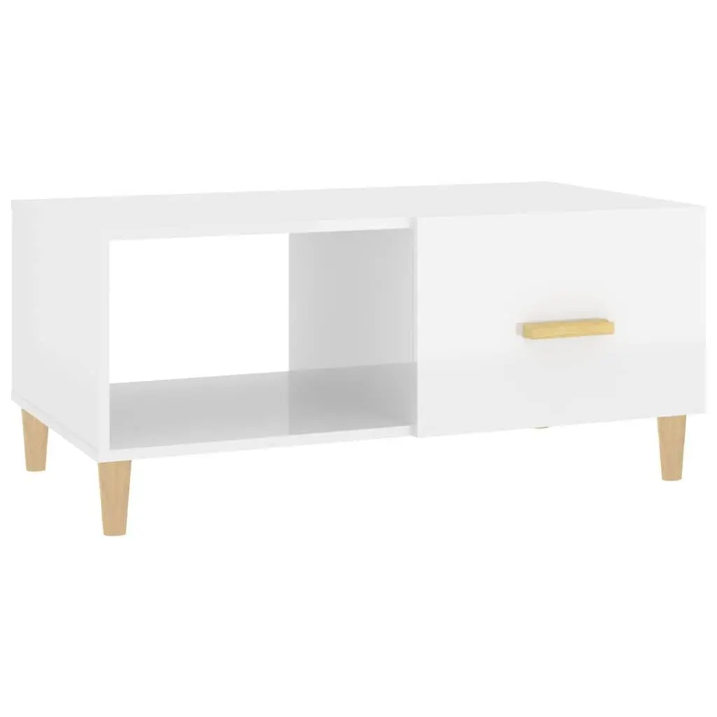 Coffee Table High Gloss White Modern Engineered Wood Storage Compartments