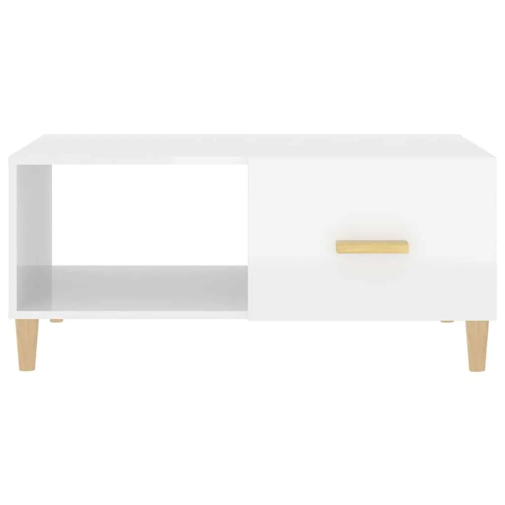 Coffee Table High Gloss White Modern Engineered Wood Storage Compartments