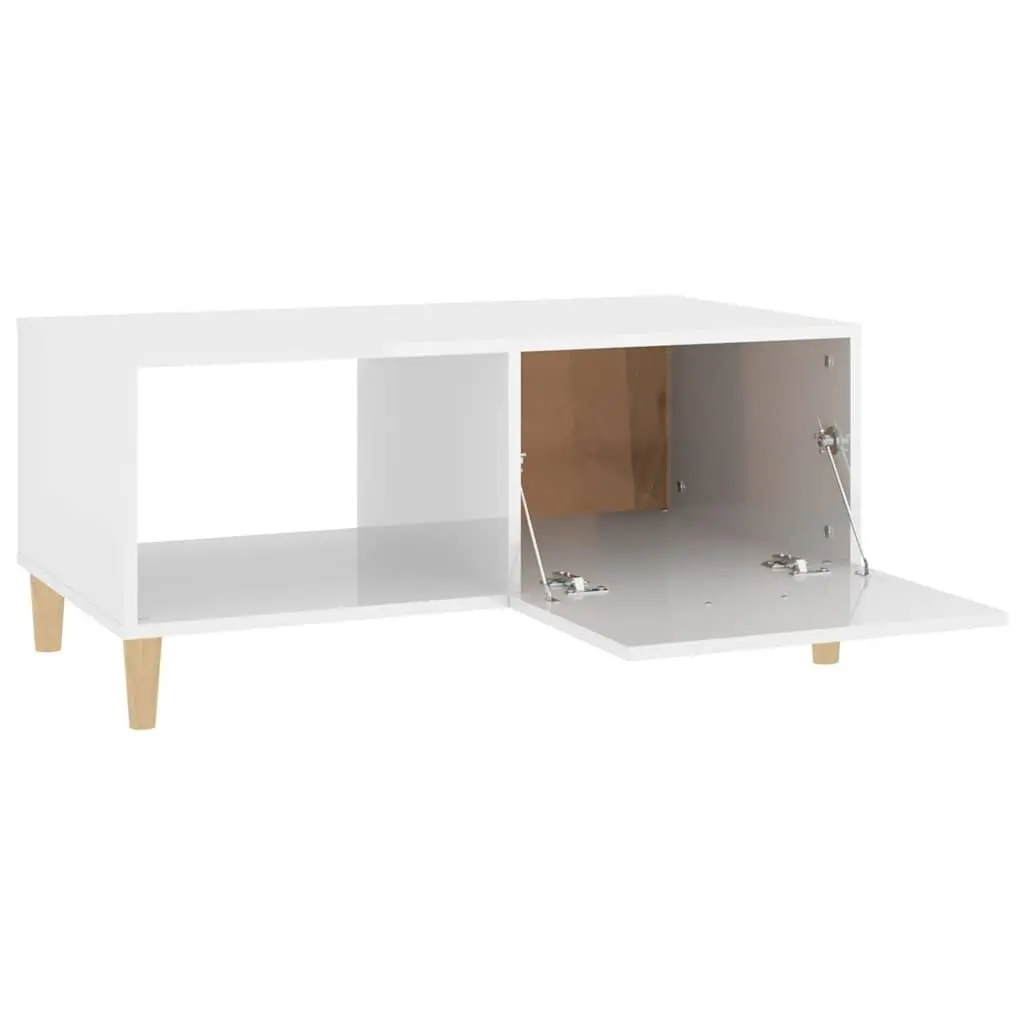 Coffee Table High Gloss White Modern Engineered Wood Storage Compartments