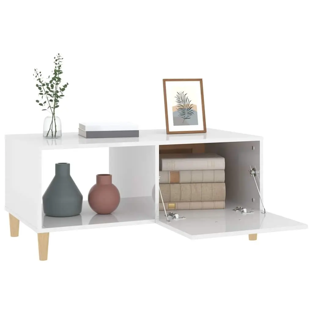 Coffee Table High Gloss White Modern Engineered Wood Storage Compartments
