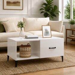 Modern White High Gloss Coffee Table with Storage