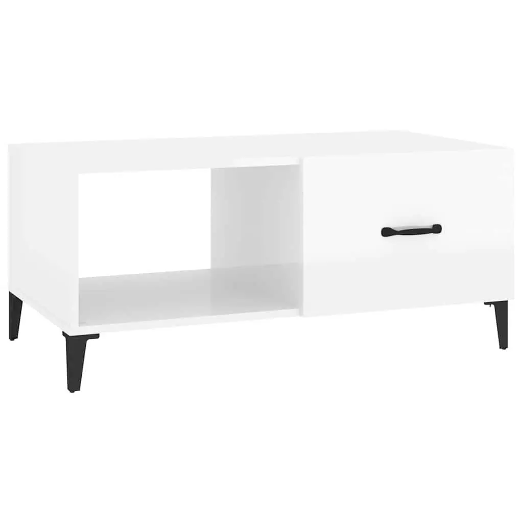 Coffee Table White High Gloss 90L x 50W x 40H cm Engineered Wood