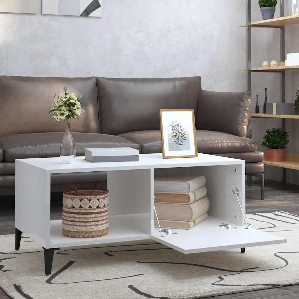 Coffee Table White High Gloss 90L x 50W x 40H cm Engineered Wood