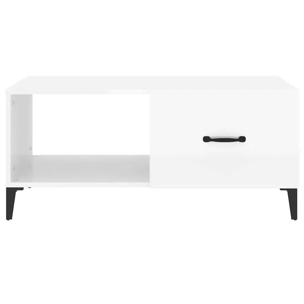 Coffee Table White High Gloss 90L x 50W x 40H cm Engineered Wood