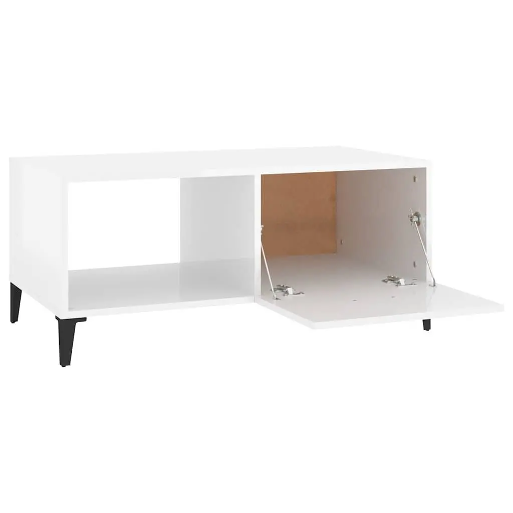 Coffee Table White High Gloss 90L x 50W x 40H cm Engineered Wood