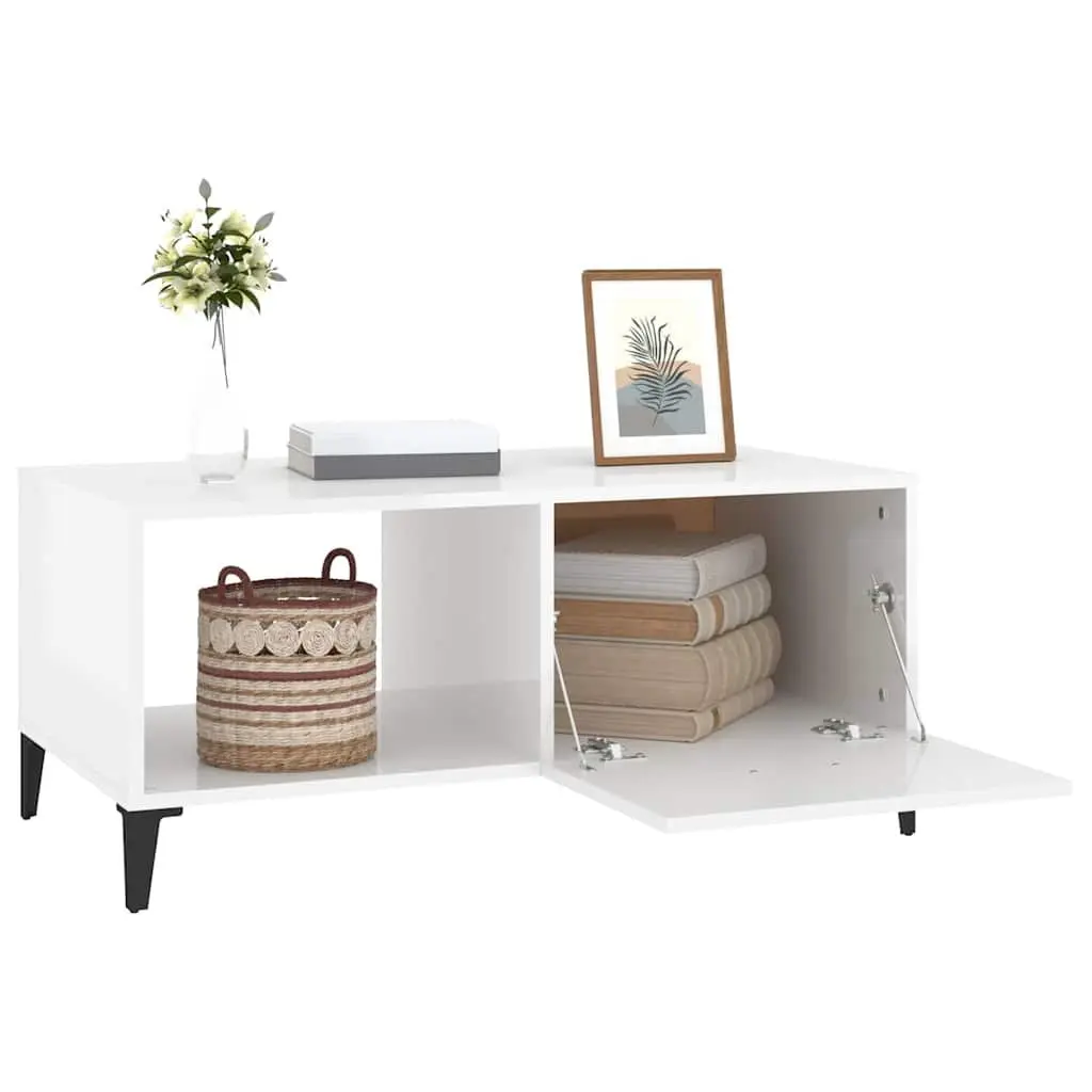 Coffee Table White High Gloss 90L x 50W x 40H cm Engineered Wood