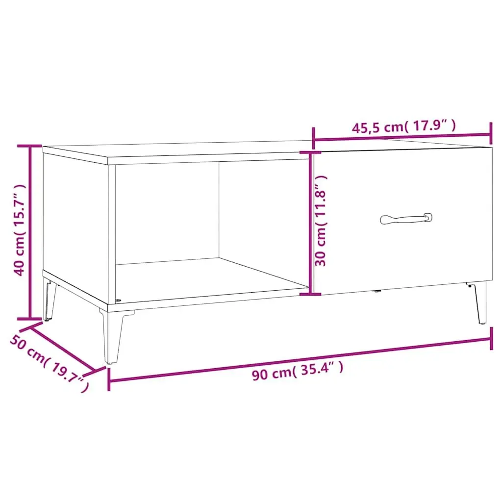 Coffee Table White High Gloss 90L x 50W x 40H cm Engineered Wood