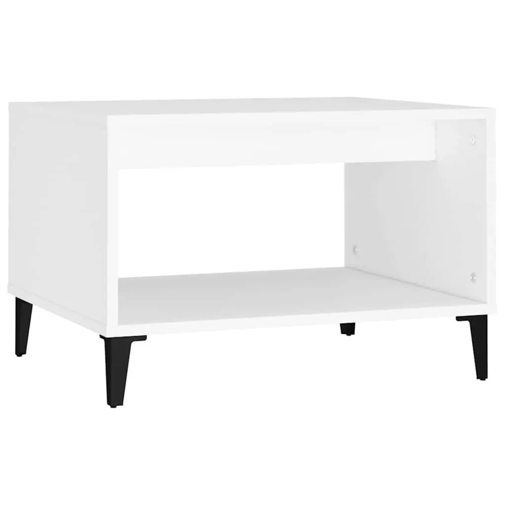 White Coffee Table Engineered Wood Metal Legs Open Storage Compartment 60Lx50Wx40Hcm Living Room Furniture
