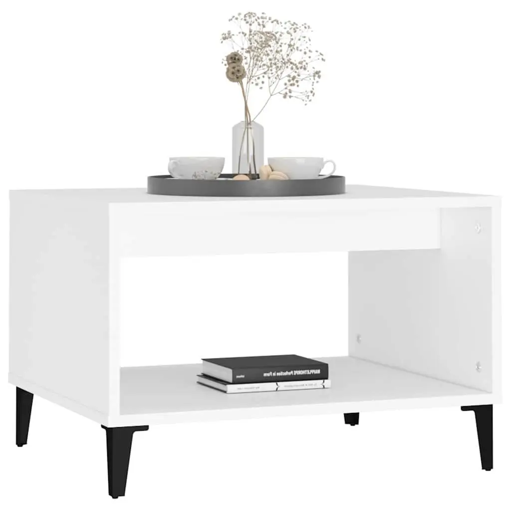 White Coffee Table Engineered Wood Metal Legs Open Storage Compartment 60Lx50Wx40Hcm Living Room Furniture