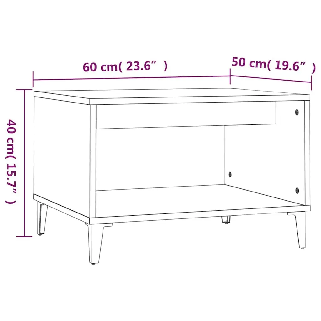 White Coffee Table Engineered Wood Metal Legs Open Storage Compartment 60Lx50Wx40Hcm Living Room Furniture