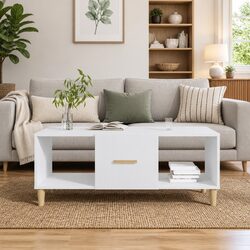 White Coffee Table with Storage 102x50x40 cm