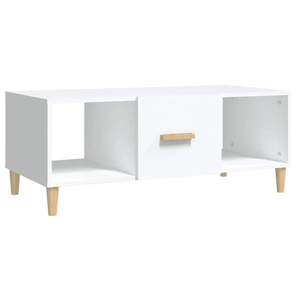 Coffee Table White 102x50x40 cm Engineered Wood with Storage Compartments and Drawer