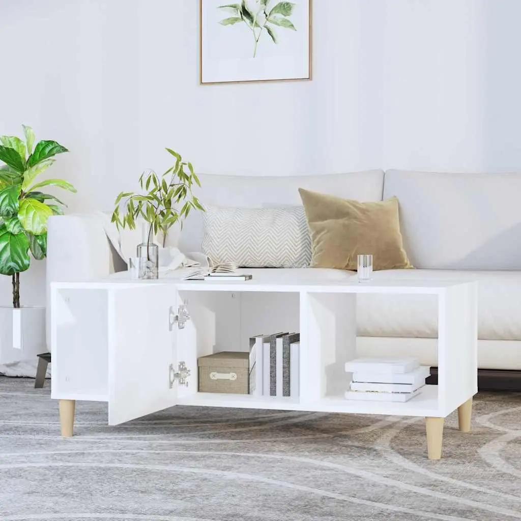 Coffee Table White 102x50x40 cm Engineered Wood with Storage Compartments and Drawer