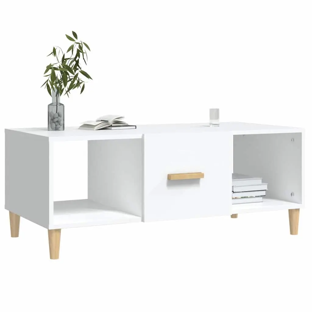 Coffee Table White 102x50x40 cm Engineered Wood with Storage Compartments and Drawer