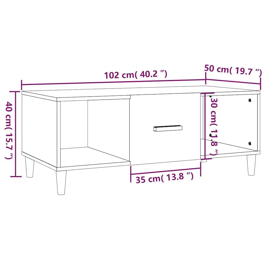 Coffee Table White 102x50x40 cm Engineered Wood with Storage Compartments and Drawer