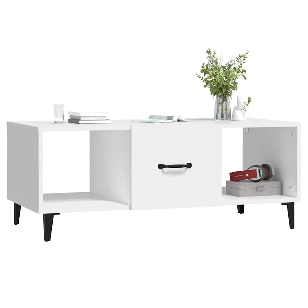 Coffee Table White 102x50x40 cm Storage Compartments Minimalist Design Accent