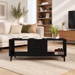 Black Engineered Wood Coffee Table with Storage 102x50x40 cm