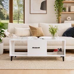 Modern High Gloss White Coffee Table with Storage