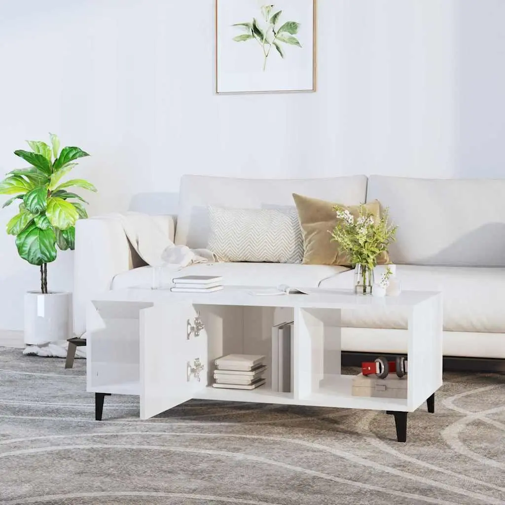 High Gloss White Coffee Table with Storage