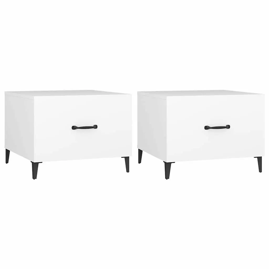 Coffee Table Set White 50x50x40 cm Engineered Wood with Metal Legs 2 Pcs