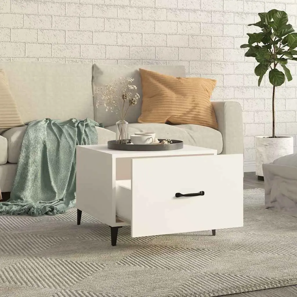 Coffee Table Set White 50x50x40 cm Engineered Wood with Metal Legs 2 Pcs