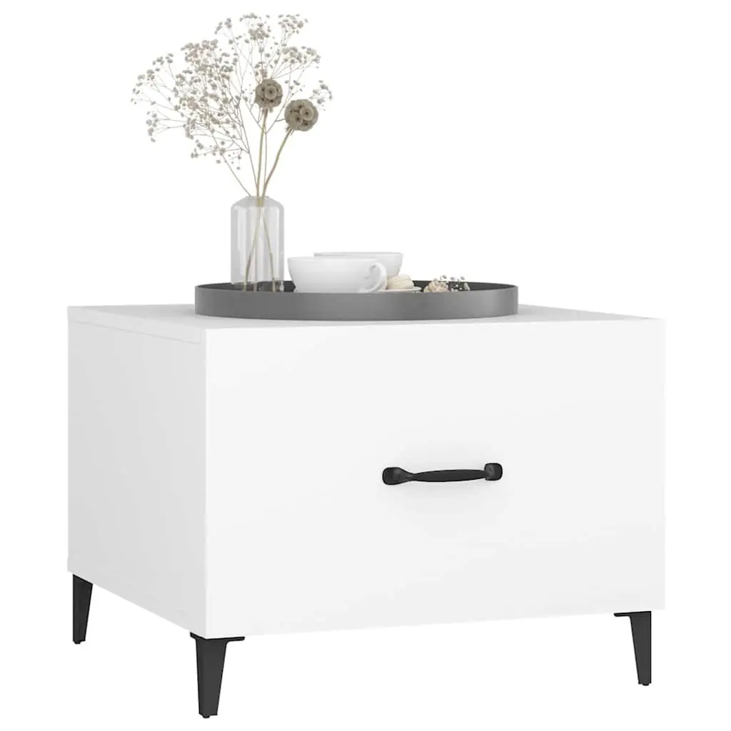 Coffee Table Set White 50x50x40 cm Engineered Wood with Metal Legs 2 Pcs
