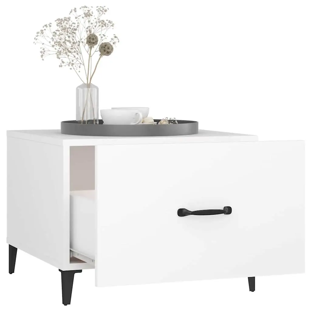 Coffee Table Set White 50x50x40 cm Engineered Wood with Metal Legs 2 Pcs