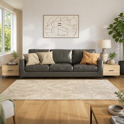 Set of 2 Brown Coffee Tables with Metal Legs and Drawer
