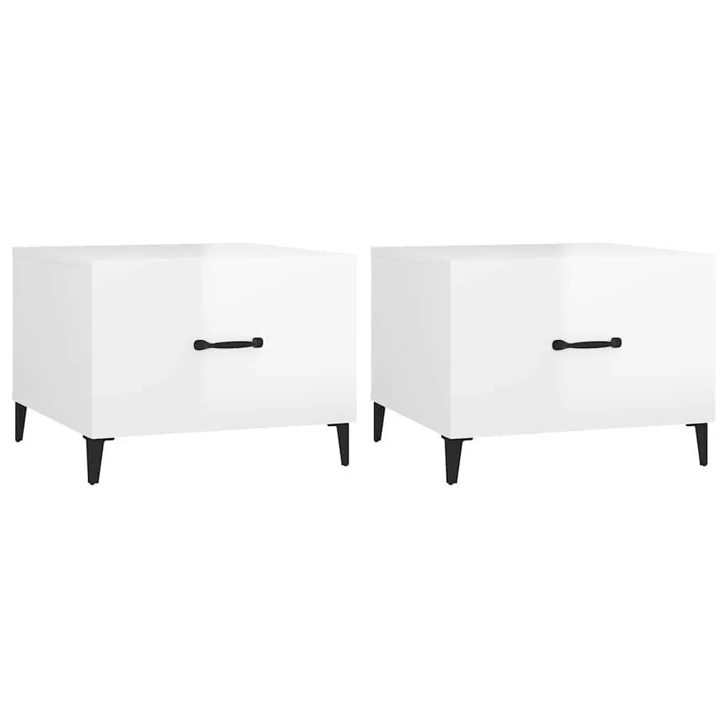 Coffee Tables High Gloss White 2 pcs Engineered Wood Metal Legs