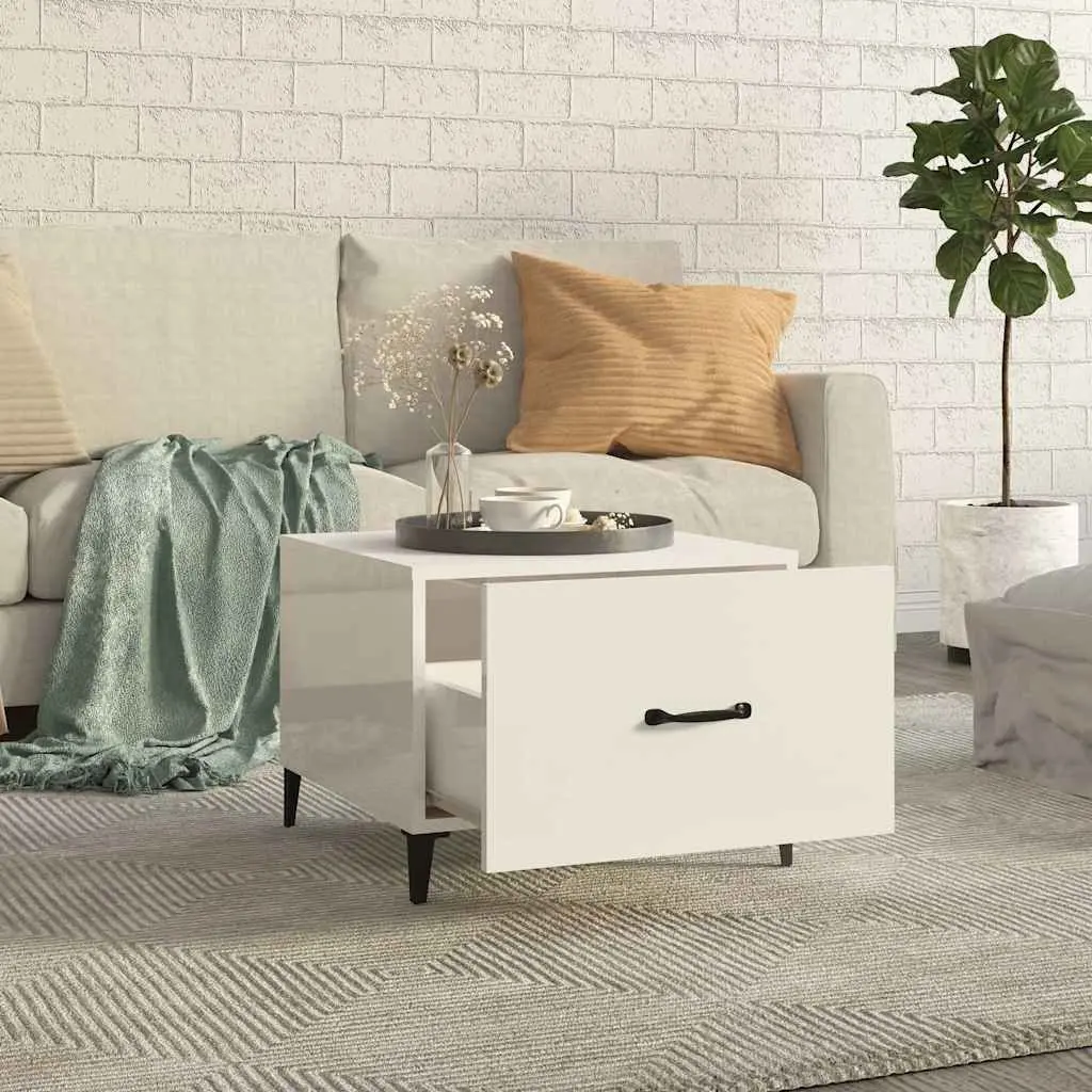 Coffee Tables High Gloss White 2 pcs Engineered Wood Metal Legs