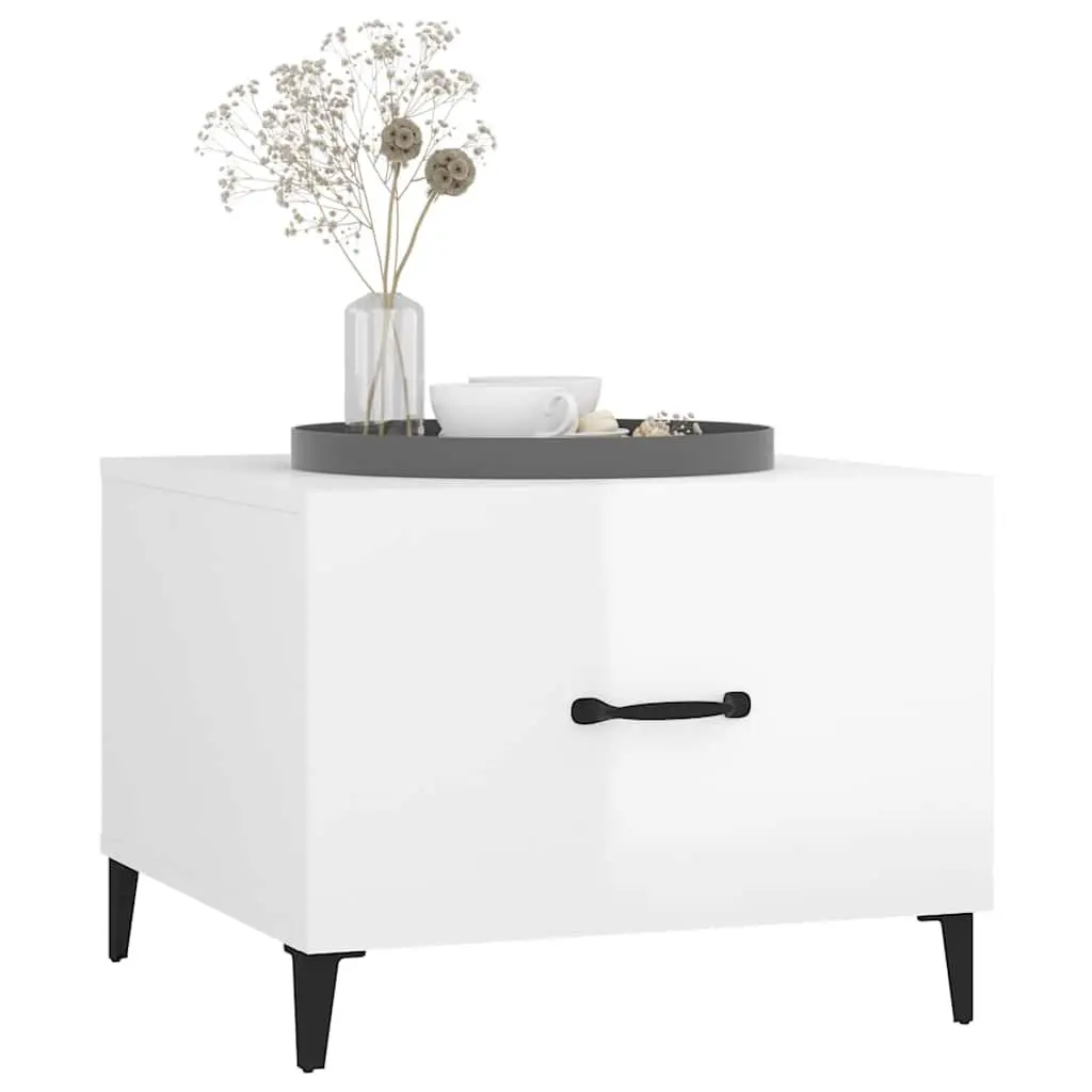 Coffee Tables High Gloss White 2 pcs Engineered Wood Metal Legs